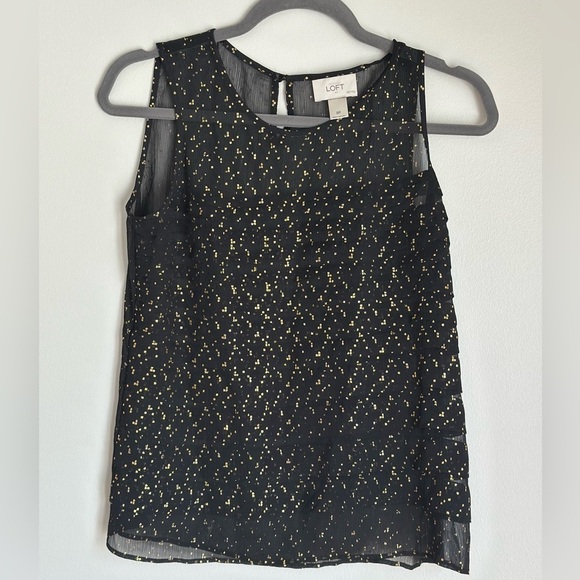 LOFT Tops - LOFT Sleeveless Gold Metallic Fleck Black Sheer Tiered Top Size Small Petite